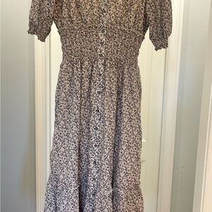 Floral Puff Sleeve Midi Dress